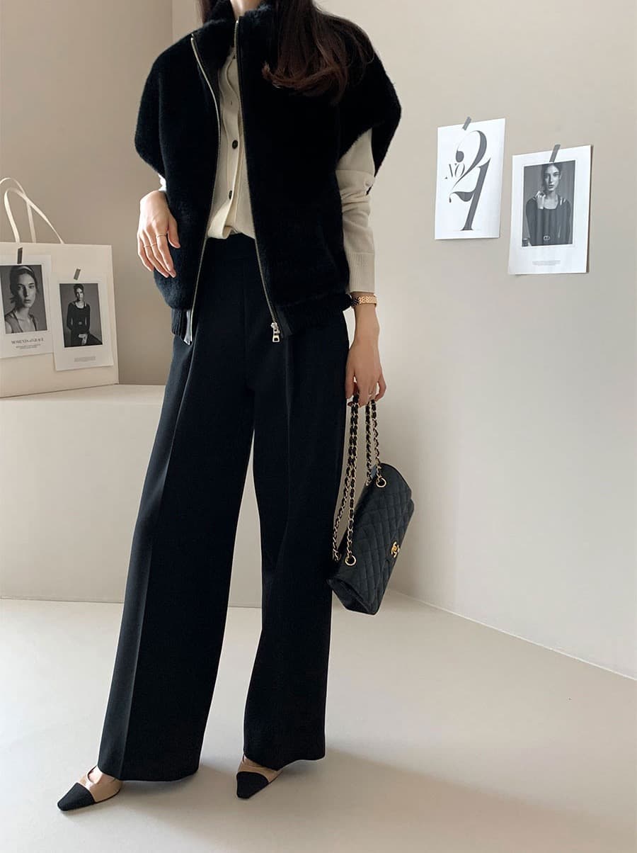 한국 chic 스탠드 칼라 지퍼 루즈핏 모피 베스트 여성 코트 상세 이미지 13