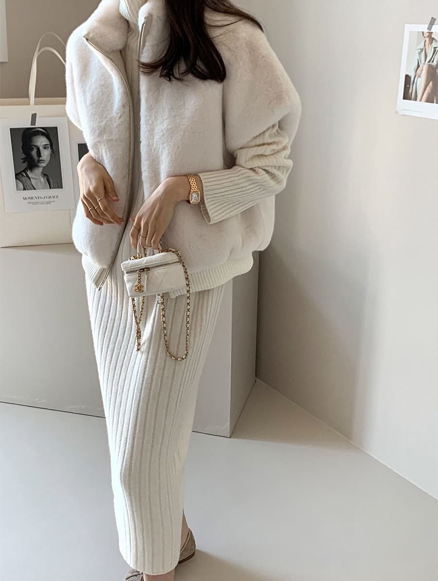 한국 chic 스탠드 칼라 지퍼 루즈핏 모피 베스트 여성 코트 상세 이미지 15