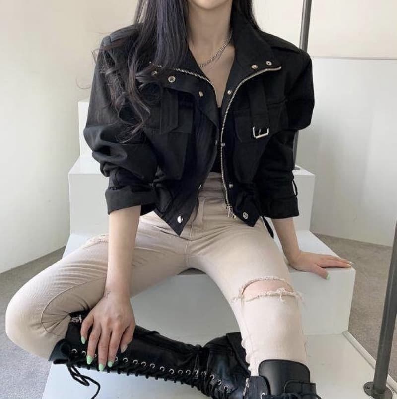 한국 스타일 패션 펌프 로프 허리 수축 쇼트 스타일 다용도 캐주얼 워크웨어 재킷 재킷 상세 이미지 1