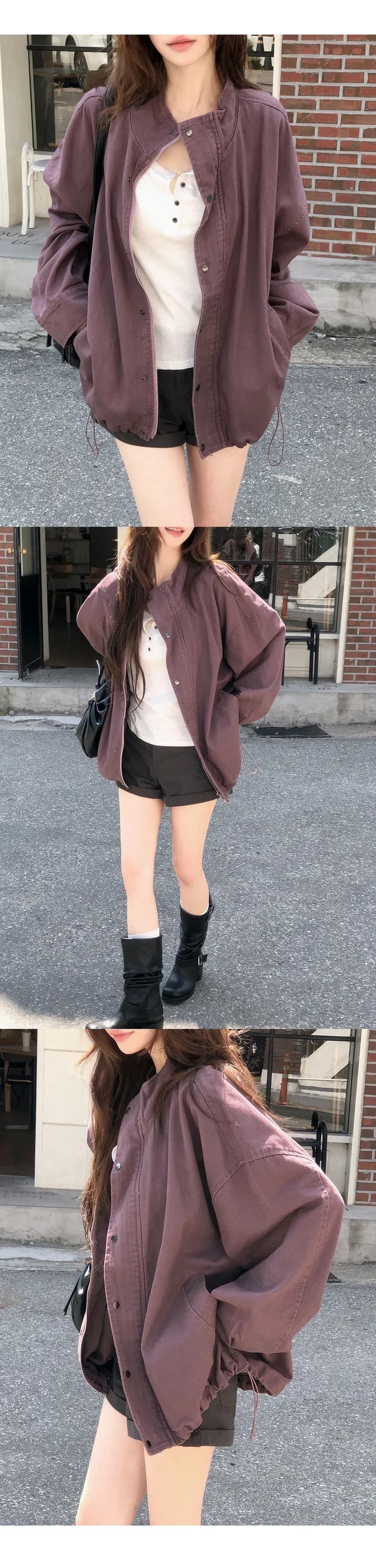 재고 있음 chic 가을 루즈핏 가을 어깨 펌프 로프 레트로 마 오래된 스탠드 칼라 워크웨어 재킷 상세 이미지 10