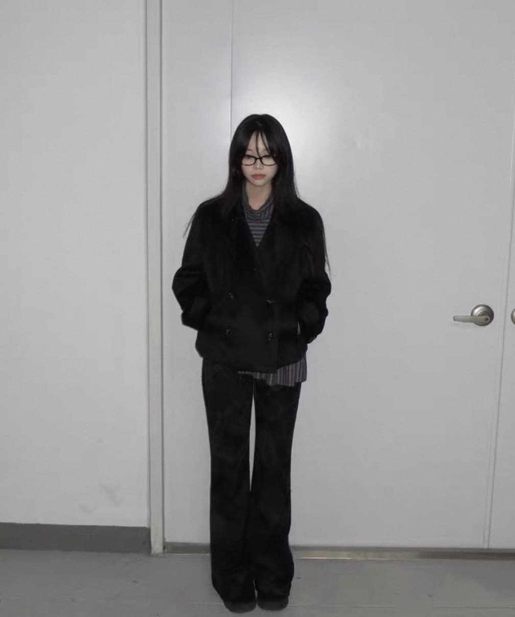 한 팬 이중 버튼 모직 짧은 드레스 재킷 상세 이미지 5