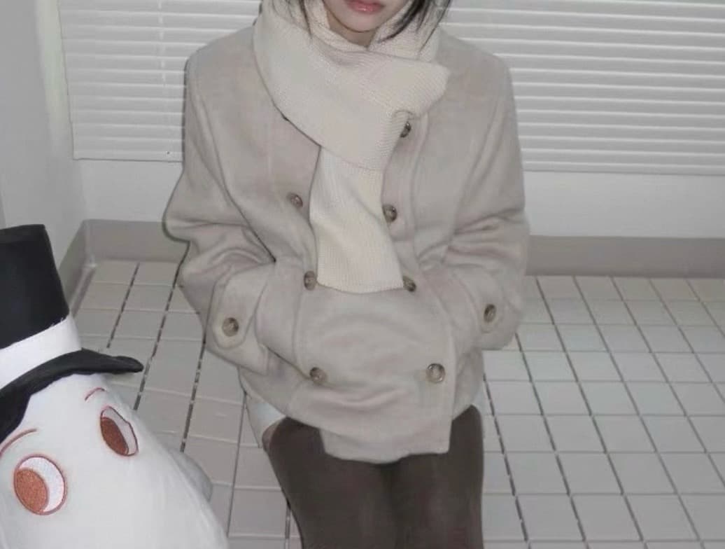 한 팬 이중 버튼 모직 짧은 드레스 재킷 상세 이미지 10