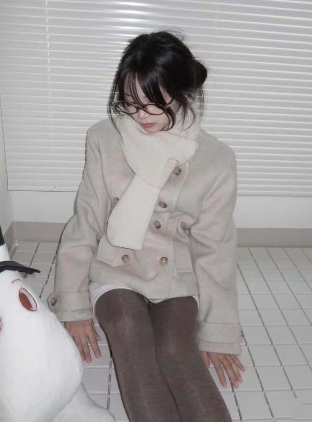 한 팬 이중 버튼 모직 짧은 드레스 재킷 상세 이미지 26