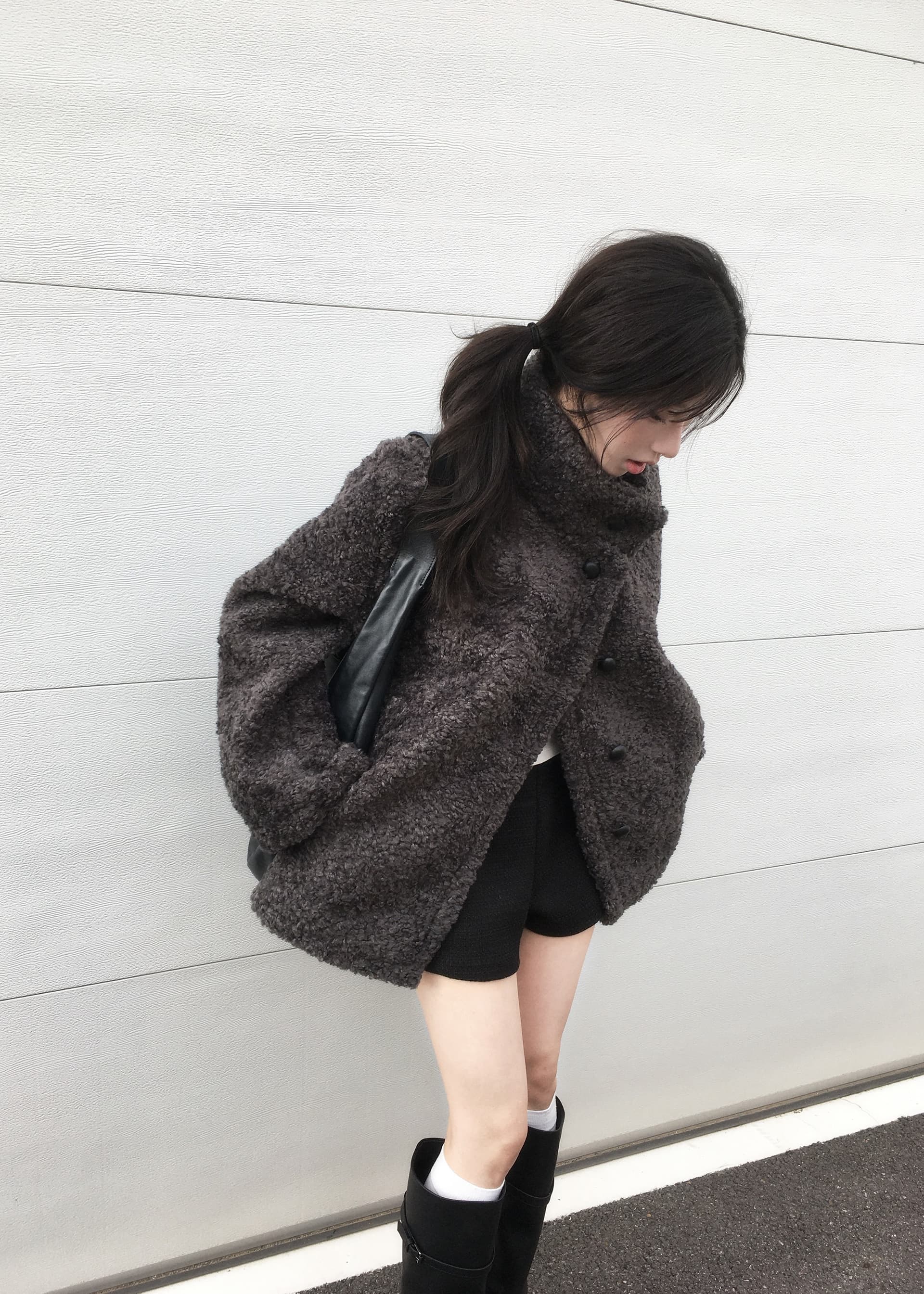 크기 있음 업데이트 프랑스식 레트로 품격 스탠드 칼라 보온 루즈핏 피모 하나 모피 외투 상세 이미지 2