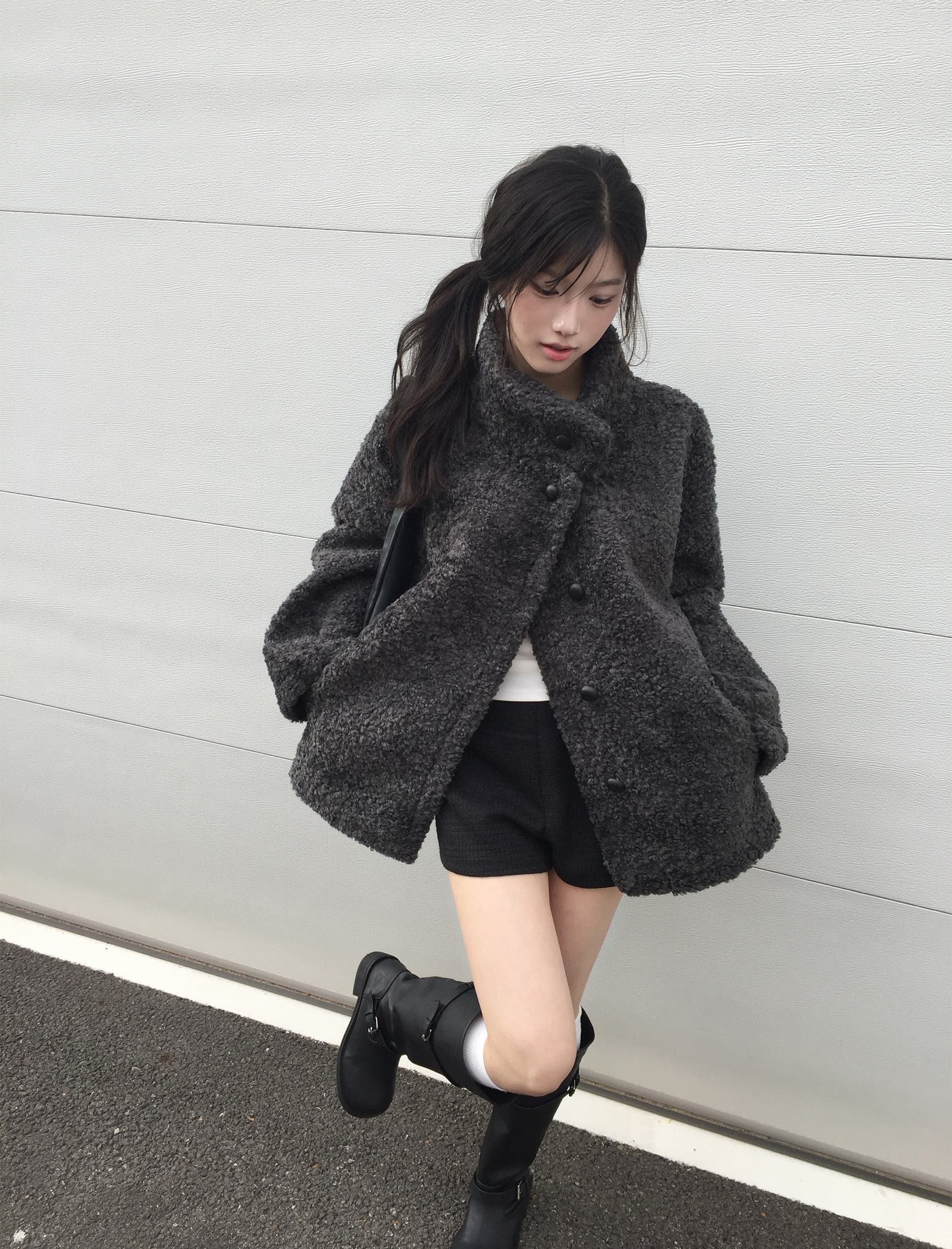 크기 있음 업데이트 프랑스식 레트로 품격 스탠드 칼라 보온 루즈핏 피모 하나 모피 외투 상세 이미지 3