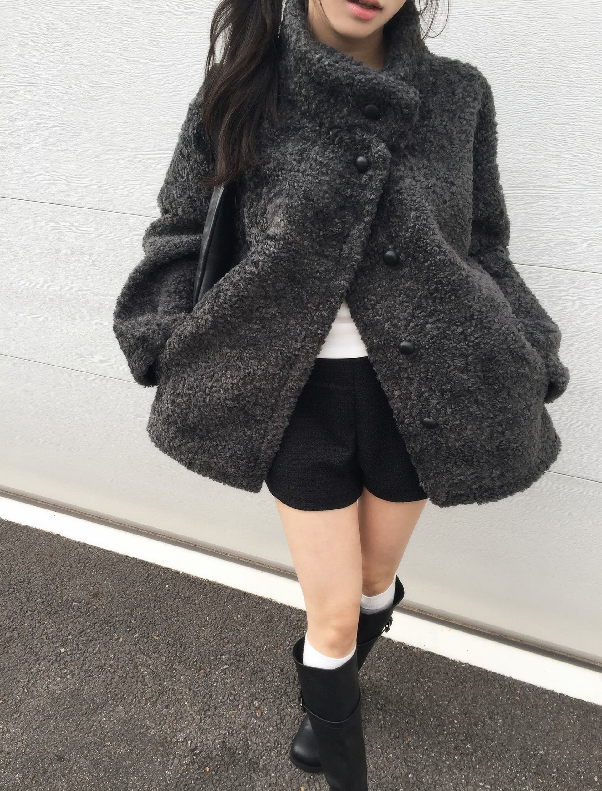 크기 있음 업데이트 프랑스식 레트로 품격 스탠드 칼라 보온 루즈핏 피모 하나 모피 외투 상세 이미지 6