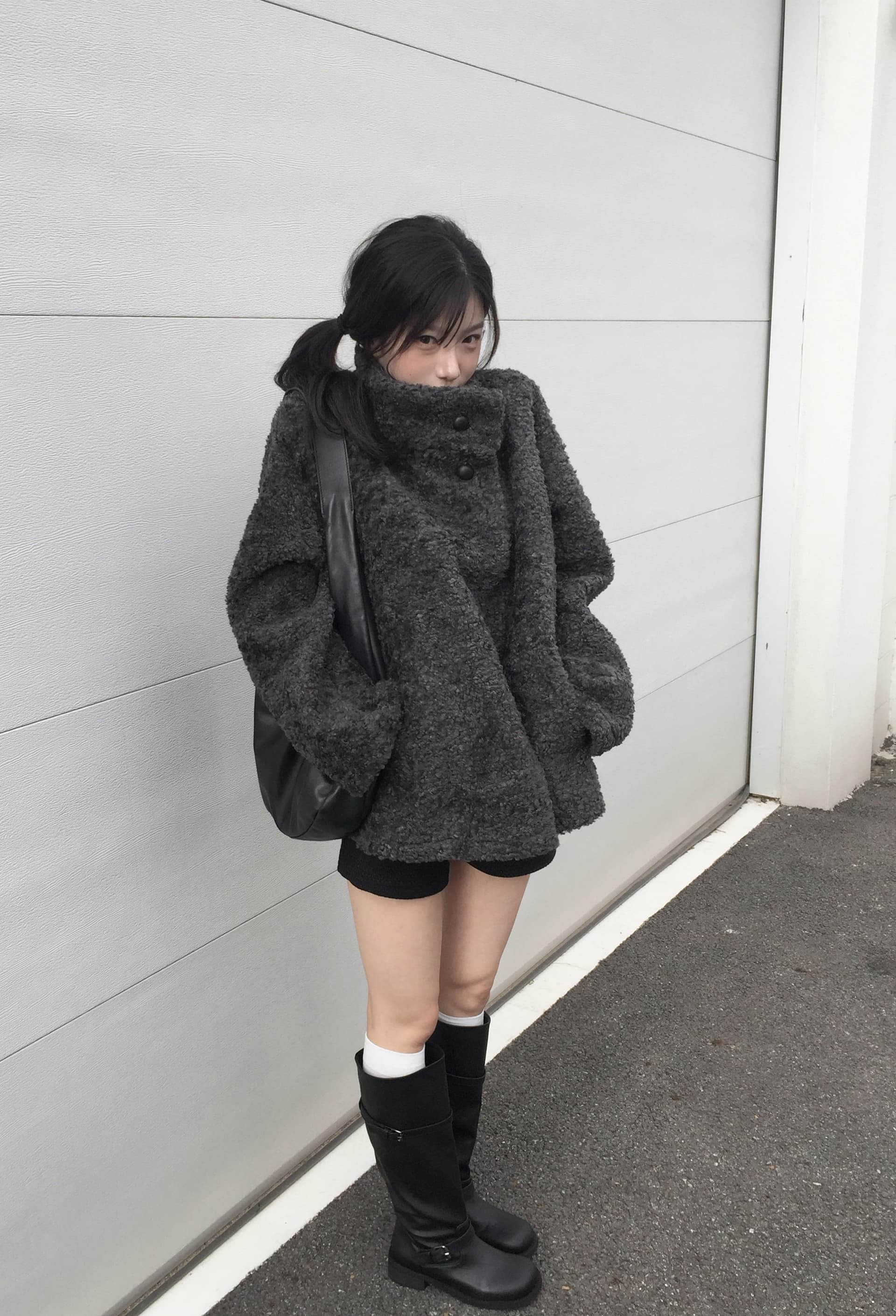 크기 있음 업데이트 프랑스식 레트로 품격 스탠드 칼라 보온 루즈핏 피모 하나 모피 외투 상세 이미지 7