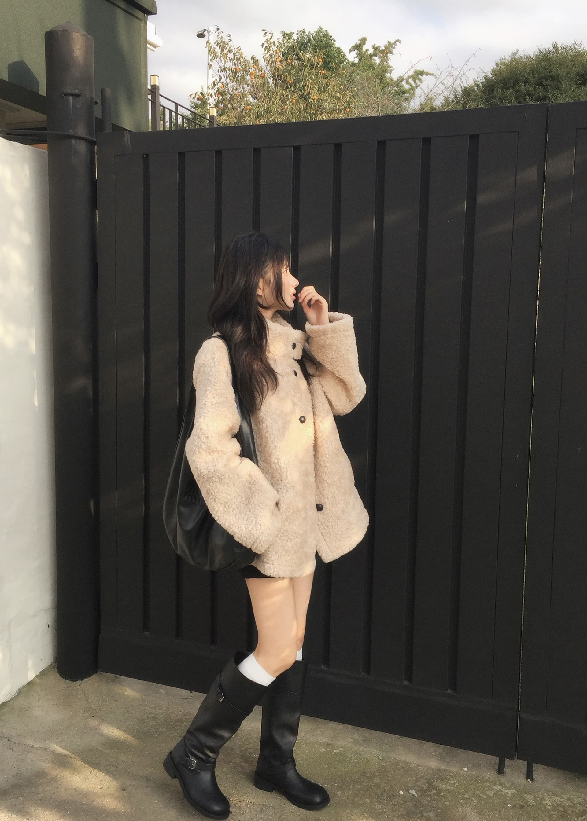 크기 있음 업데이트 프랑스식 레트로 품격 스탠드 칼라 보온 루즈핏 피모 하나 모피 외투 상세 이미지 14