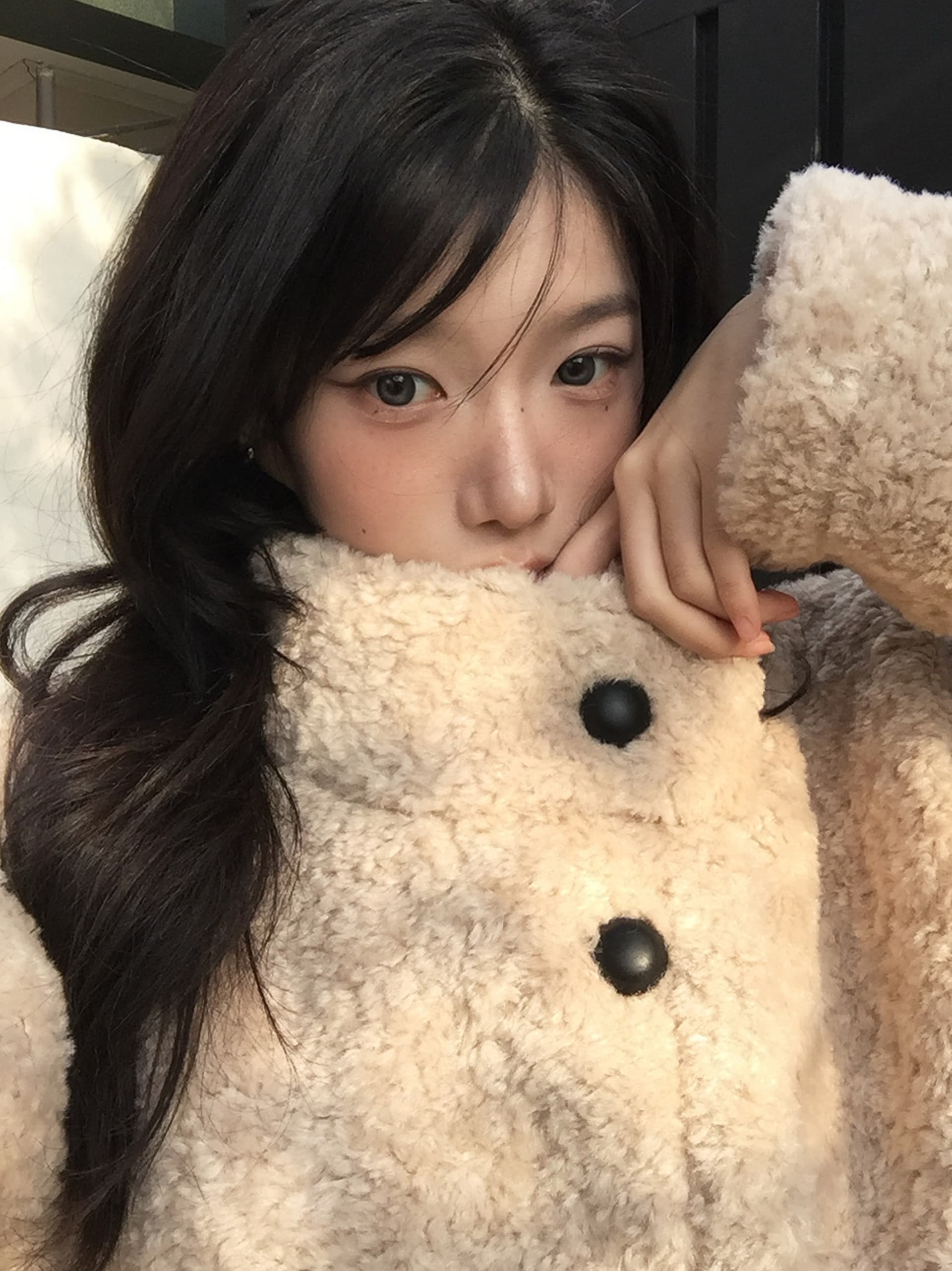 크기 있음 업데이트 프랑스식 레트로 품격 스탠드 칼라 보온 루즈핏 피모 하나 모피 외투 상세 이미지 19