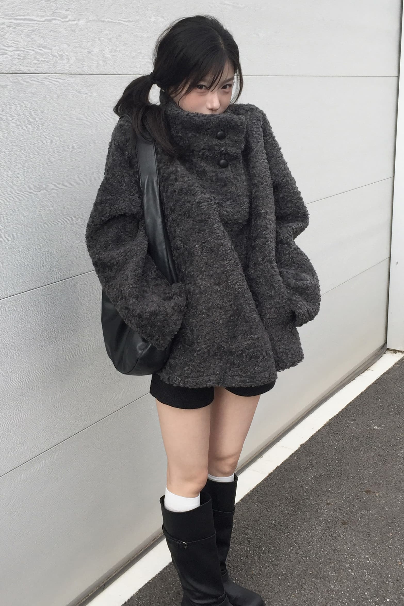 크기 있음 업데이트 프랑스식 레트로 품격 스탠드 칼라 보온 루즈핏 피모 하나 모피 외투 상세 이미지 23