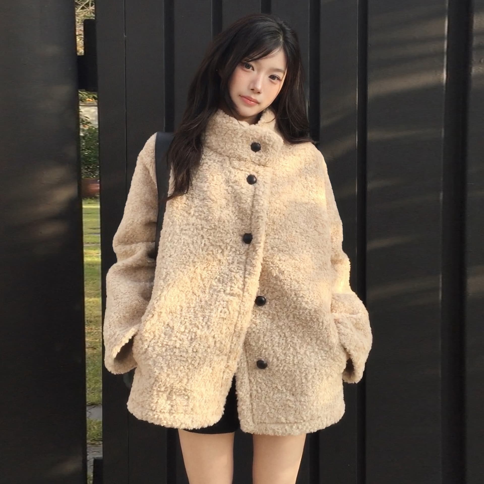 크기 있음 업데이트 프랑스식 레트로 품격 스탠드 칼라 보온 루즈핏 피모 하나 모피 외투 상세 이미지 28