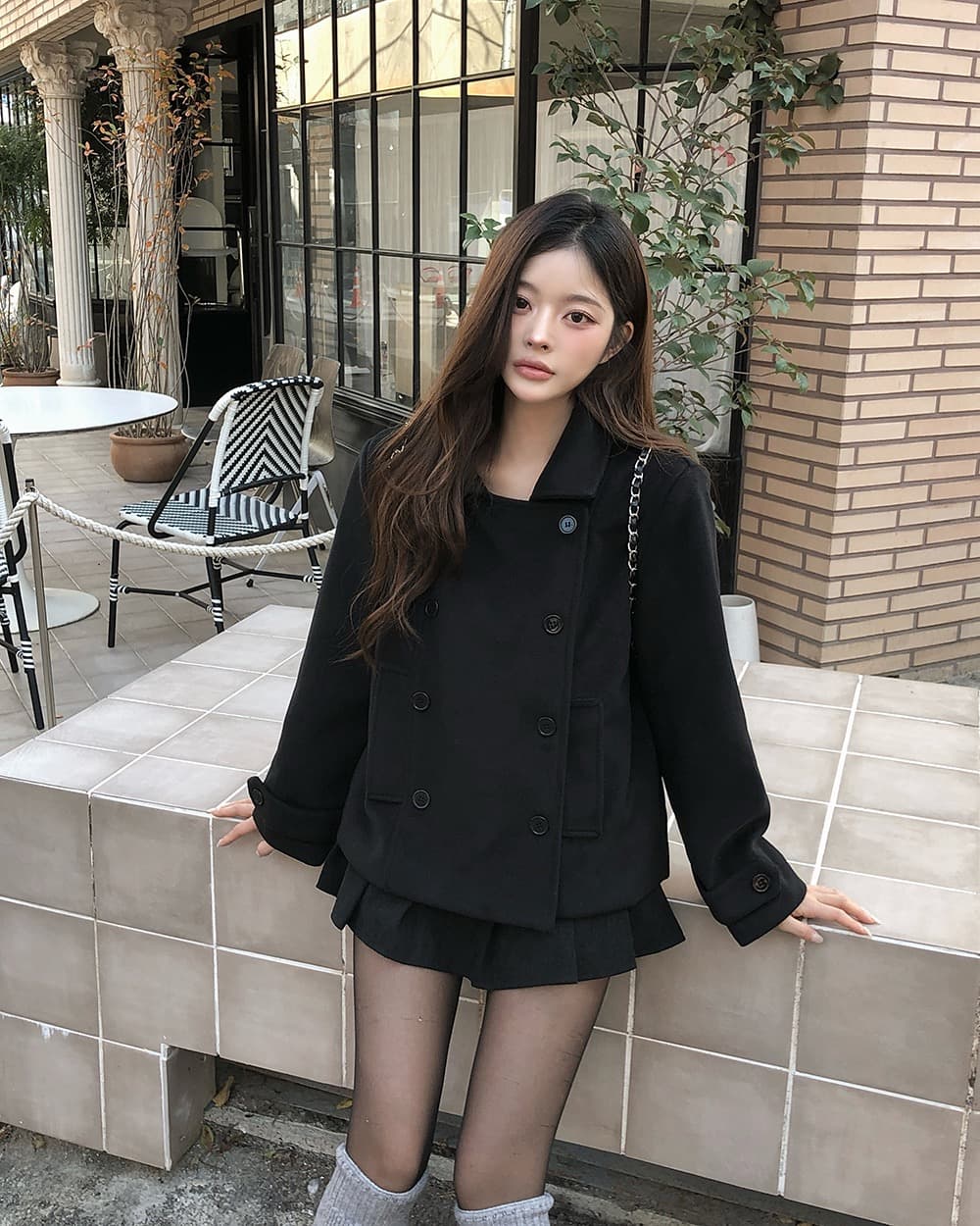 재고 있음 한 부서 가을 겨울 새로운 레트로 다용도 학원 스타일 폴로 칼라 이중 버튼 솜을 넣은 짧은 머리 여성 코트 상세 이미지 4