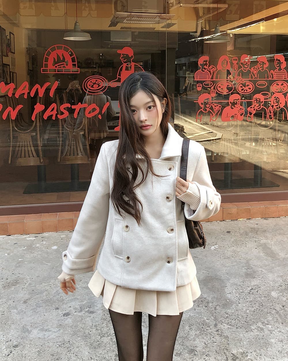 재고 있음 한 부서 가을 겨울 새로운 레트로 다용도 학원 스타일 폴로 칼라 이중 버튼 솜을 넣은 짧은 머리 여성 코트 상세 이미지 27