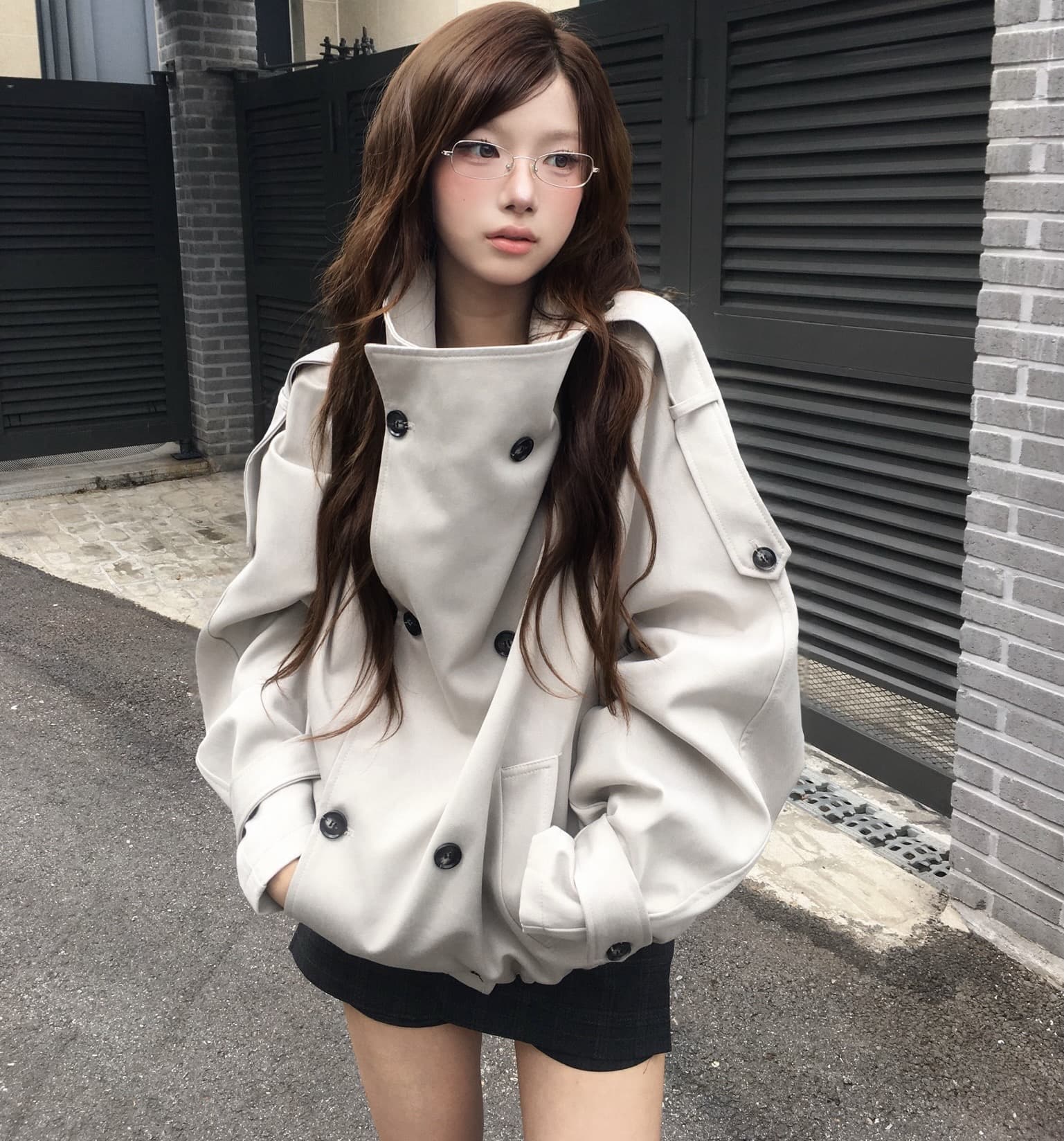 재고 있음 한국 chic 가을 겨울 새로운 한 부서 품격 이중 버튼 재킷 재킷 이미지 3