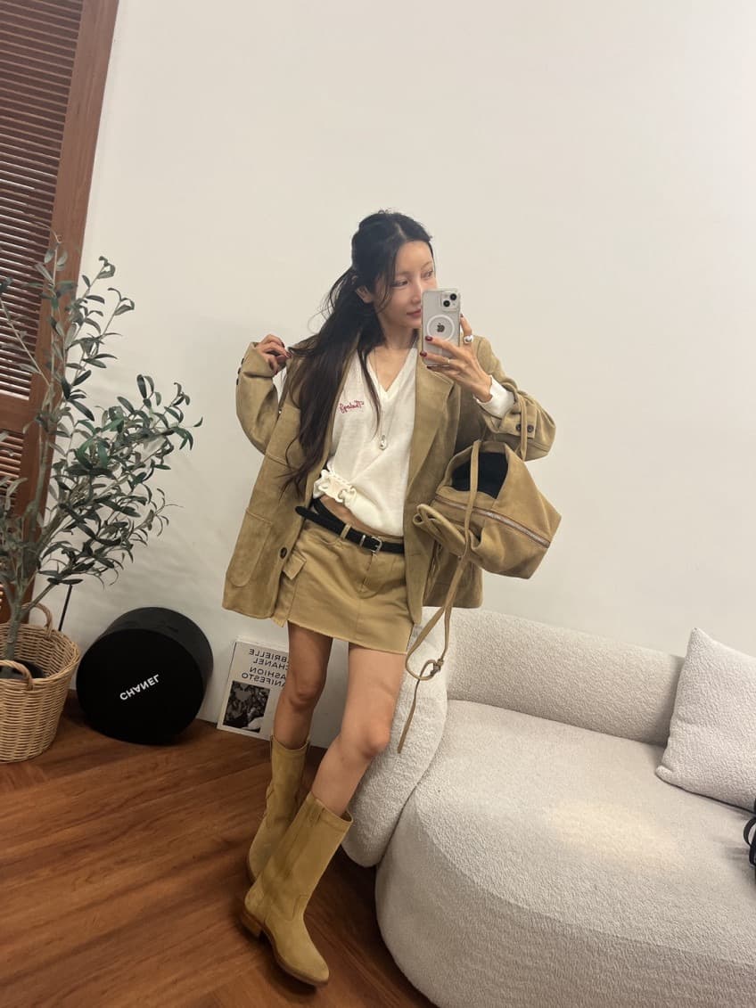 새로운 레트로 고급 센스 스웨이드 원단 캐주얼 긴팔 블레이저 상세 이미지 20