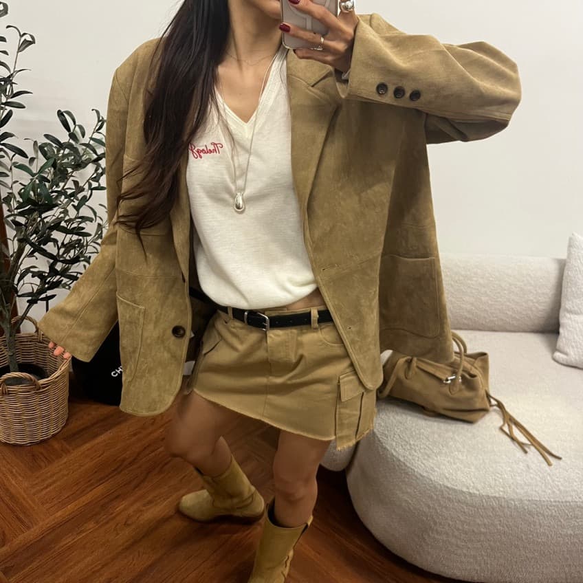 새로운 레트로 고급 센스 스웨이드 원단 캐주얼 긴팔 블레이저 상세 이미지 21