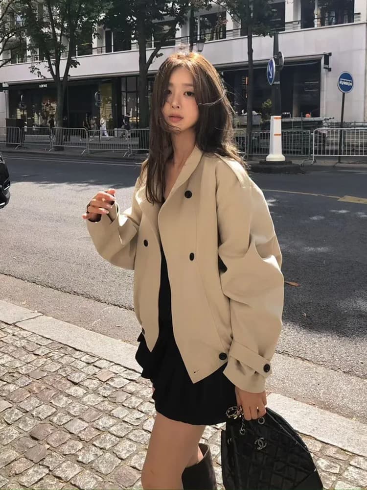 하자 절묘한 가입 일상 센스 쇼트 스타일 스탠드 칼라 재킷 재킷