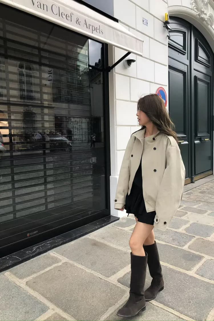 하자 절묘한 가입 일상 센스 쇼트 스타일 스탠드 칼라 재킷 재킷 상세 이미지 1