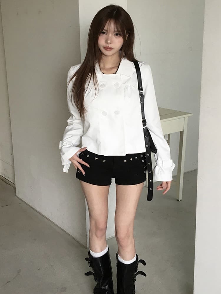 재고 있음 물품 디자인 센스 캐주얼 쇼트 스타일 이중 버튼 폴로 칼라 바람막이 재킷 재킷