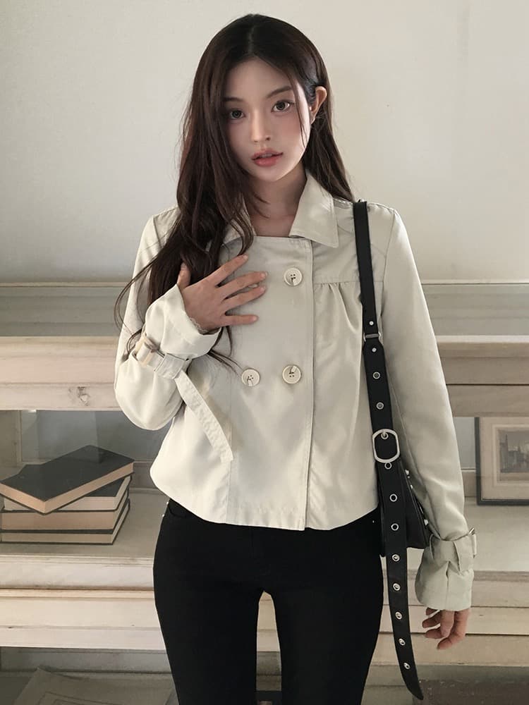 재고 있음 물품 디자인 센스 캐주얼 쇼트 스타일 이중 버튼 폴로 칼라 바람막이 재킷 재킷 상세 이미지 21