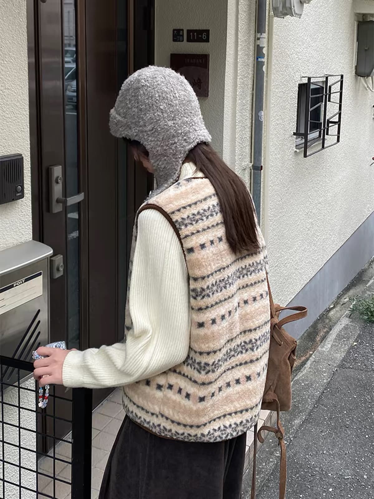 레트로 공정한 섬 양털 스택 착용 베스트 상세 이미지 9