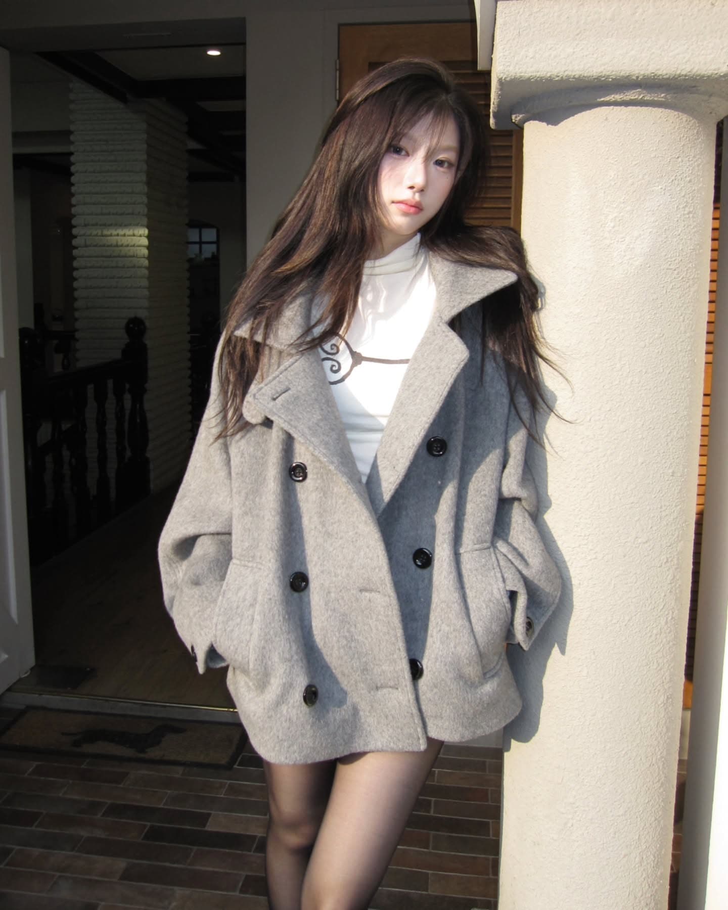 두꺼운 루즈핏 에디션 이중 버튼 후드 모직 코트 이미지 2