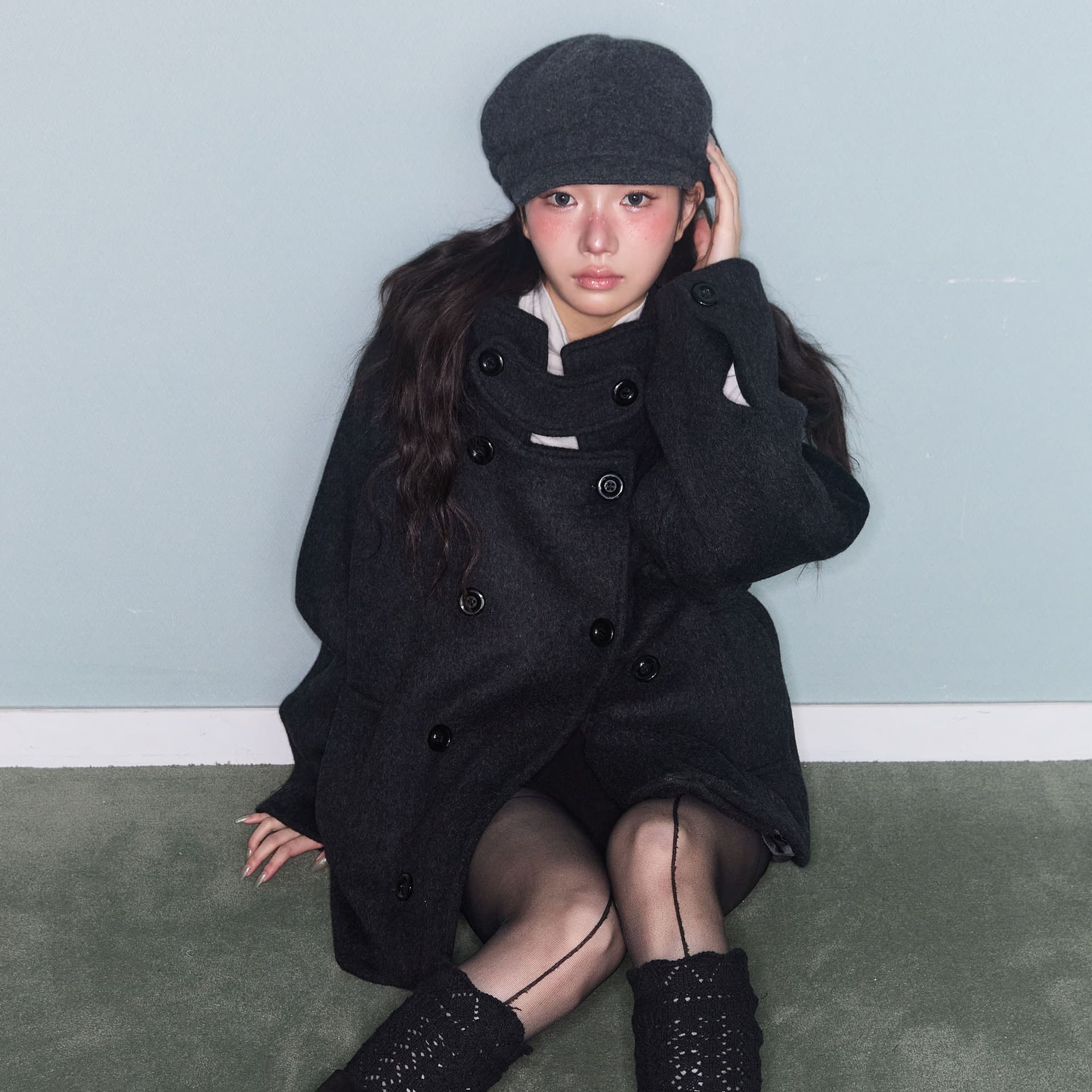 두꺼운 루즈핏 에디션 이중 버튼 후드 모직 코트 상세 이미지 20
