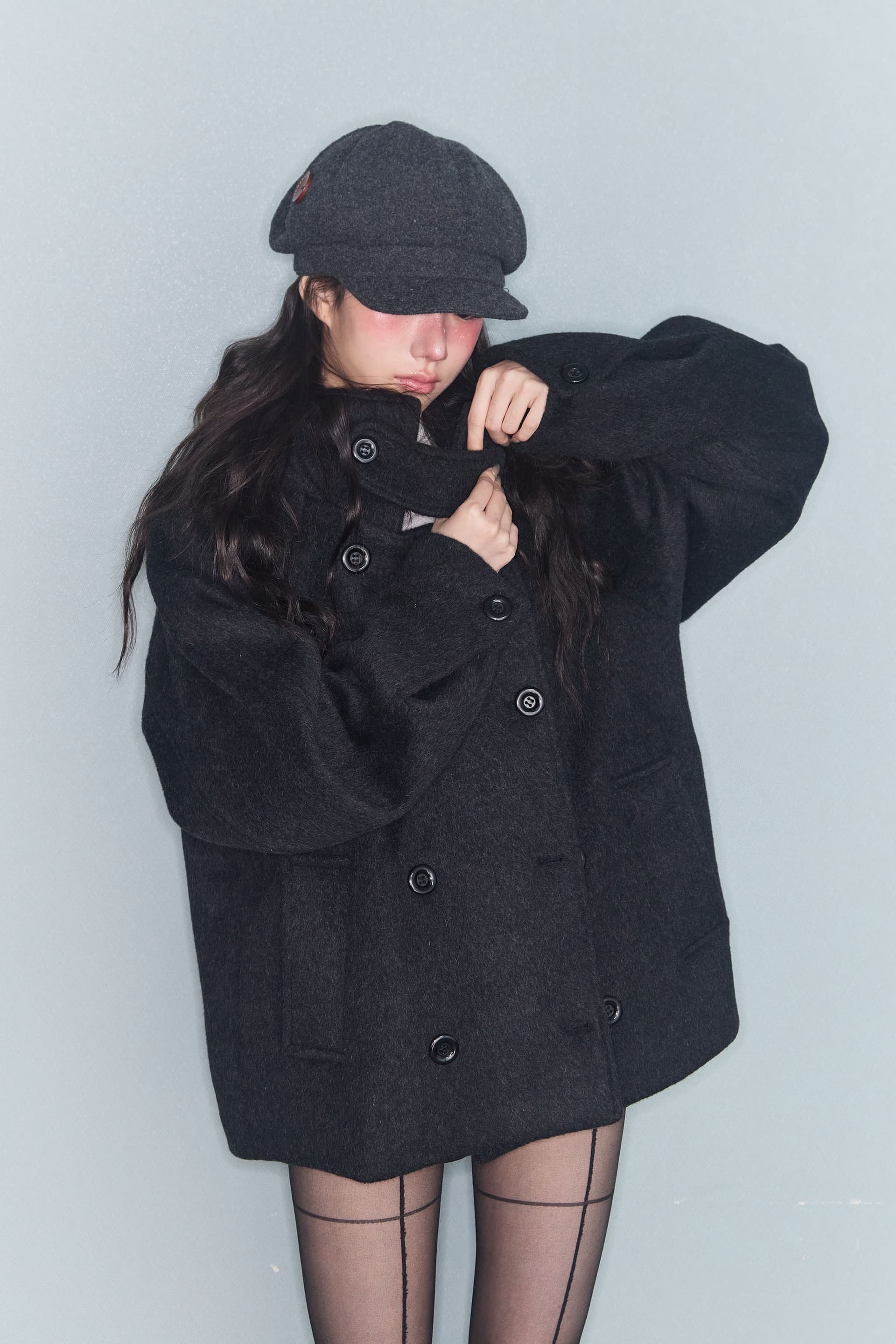 두꺼운 루즈핏 에디션 이중 버튼 후드 모직 코트 상세 이미지 22