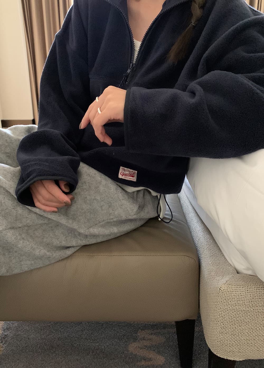 재고 있음 한국 chic 반하이넥 지퍼 플리스 후드티 재킷 상세 이미지 21