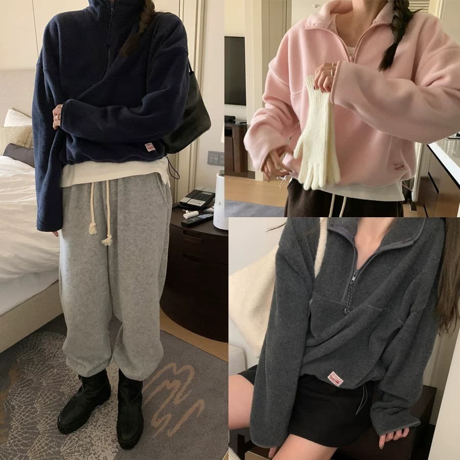 재고 있음 한국 chic 반하이넥 지퍼 플리스 후드티 재킷 상세 이미지 26