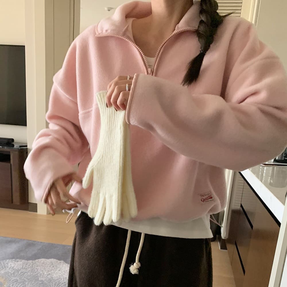 재고 있음 한국 chic 반하이넥 지퍼 플리스 후드티 재킷 상세 이미지 30