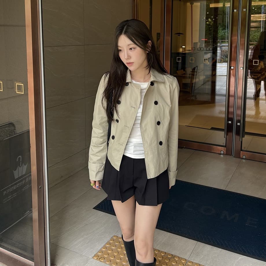 chic 한국 스타일 가을 레트로 폴로 칼라 이중 버튼 작은 대중 미니멀리즘 다용도 쇼트 스타일 재킷 재킷 이미지 4
