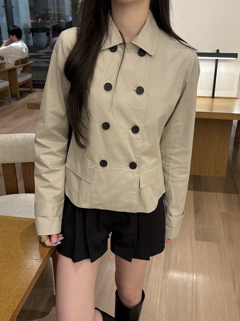 chic 한국 스타일 가을 레트로 폴로 칼라 이중 버튼 작은 대중 미니멀리즘 다용도 쇼트 스타일 재킷 재킷 상세 이미지 4