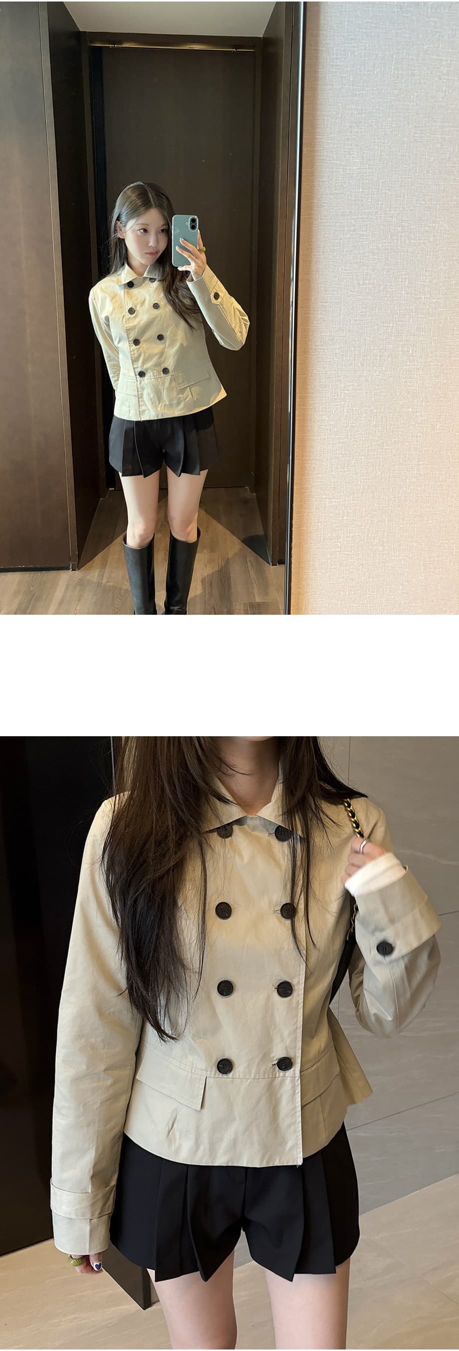 chic 한국 스타일 가을 레트로 폴로 칼라 이중 버튼 작은 대중 미니멀리즘 다용도 쇼트 스타일 재킷 재킷 상세 이미지 5