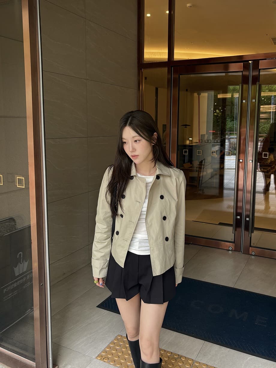chic 한국 스타일 가을 레트로 폴로 칼라 이중 버튼 작은 대중 미니멀리즘 다용도 쇼트 스타일 재킷 재킷 상세 이미지 6
