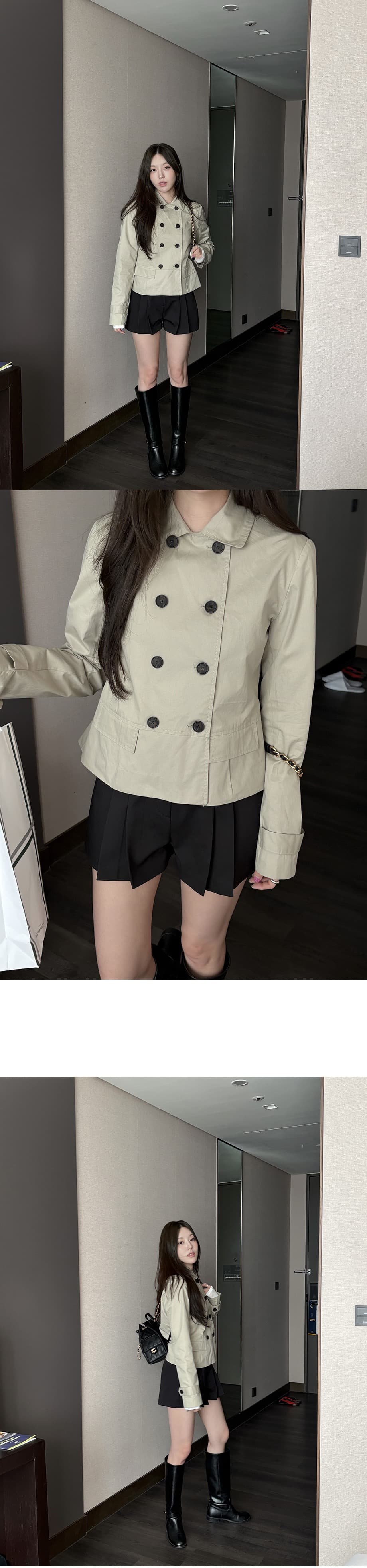 chic 한국 스타일 가을 레트로 폴로 칼라 이중 버튼 작은 대중 미니멀리즘 다용도 쇼트 스타일 재킷 재킷 상세 이미지 9