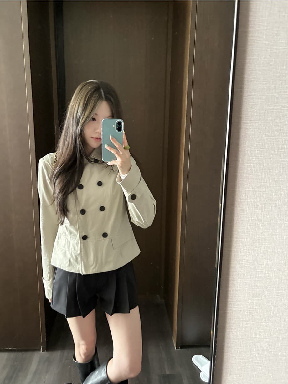 chic 한국 스타일 가을 레트로 폴로 칼라 이중 버튼 작은 대중 미니멀리즘 다용도 쇼트 스타일 재킷 재킷 상세 이미지 10