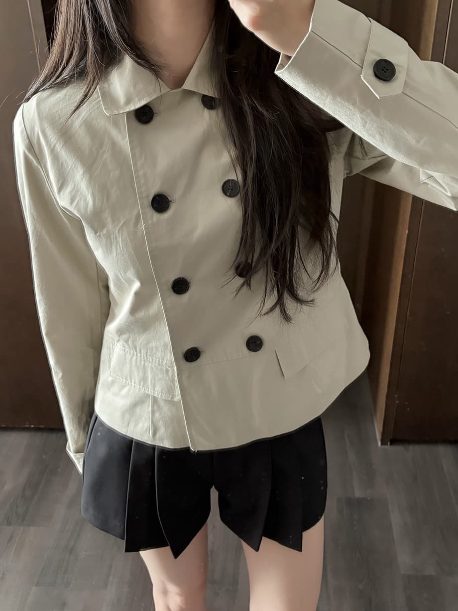 chic 한국 스타일 가을 레트로 폴로 칼라 이중 버튼 작은 대중 미니멀리즘 다용도 쇼트 스타일 재킷 재킷 상세 이미지 11