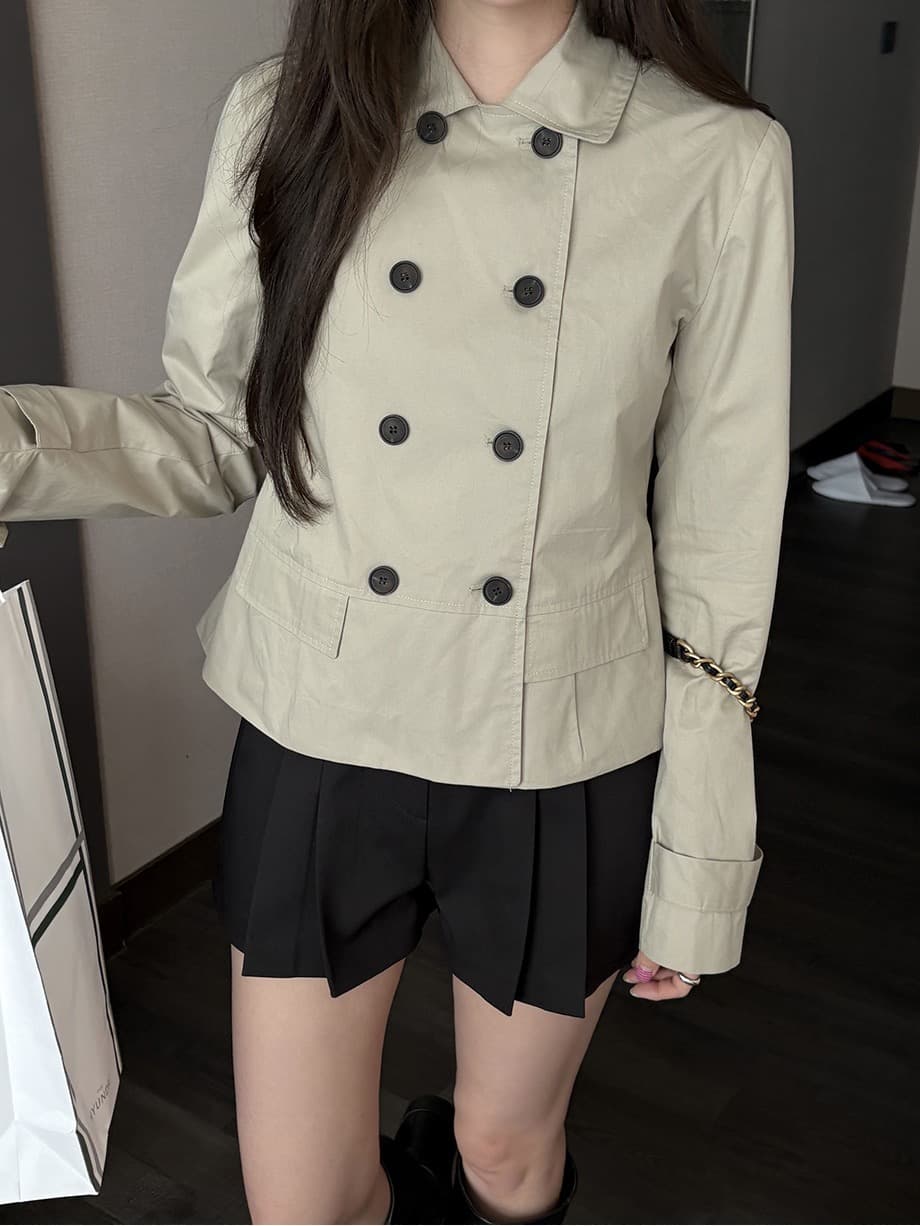 chic 한국 스타일 가을 레트로 폴로 칼라 이중 버튼 작은 대중 미니멀리즘 다용도 쇼트 스타일 재킷 재킷 상세 이미지 12
