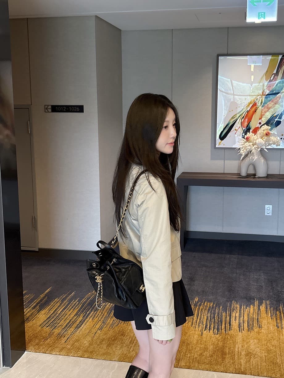chic 한국 스타일 가을 레트로 폴로 칼라 이중 버튼 작은 대중 미니멀리즘 다용도 쇼트 스타일 재킷 재킷 상세 이미지 13