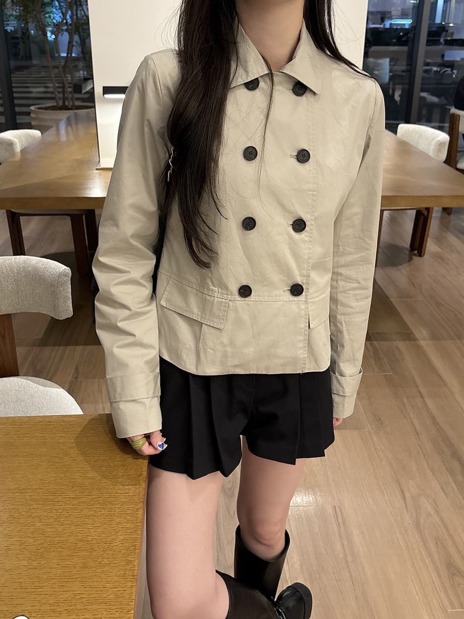 chic 한국 스타일 가을 레트로 폴로 칼라 이중 버튼 작은 대중 미니멀리즘 다용도 쇼트 스타일 재킷 재킷 상세 이미지 15