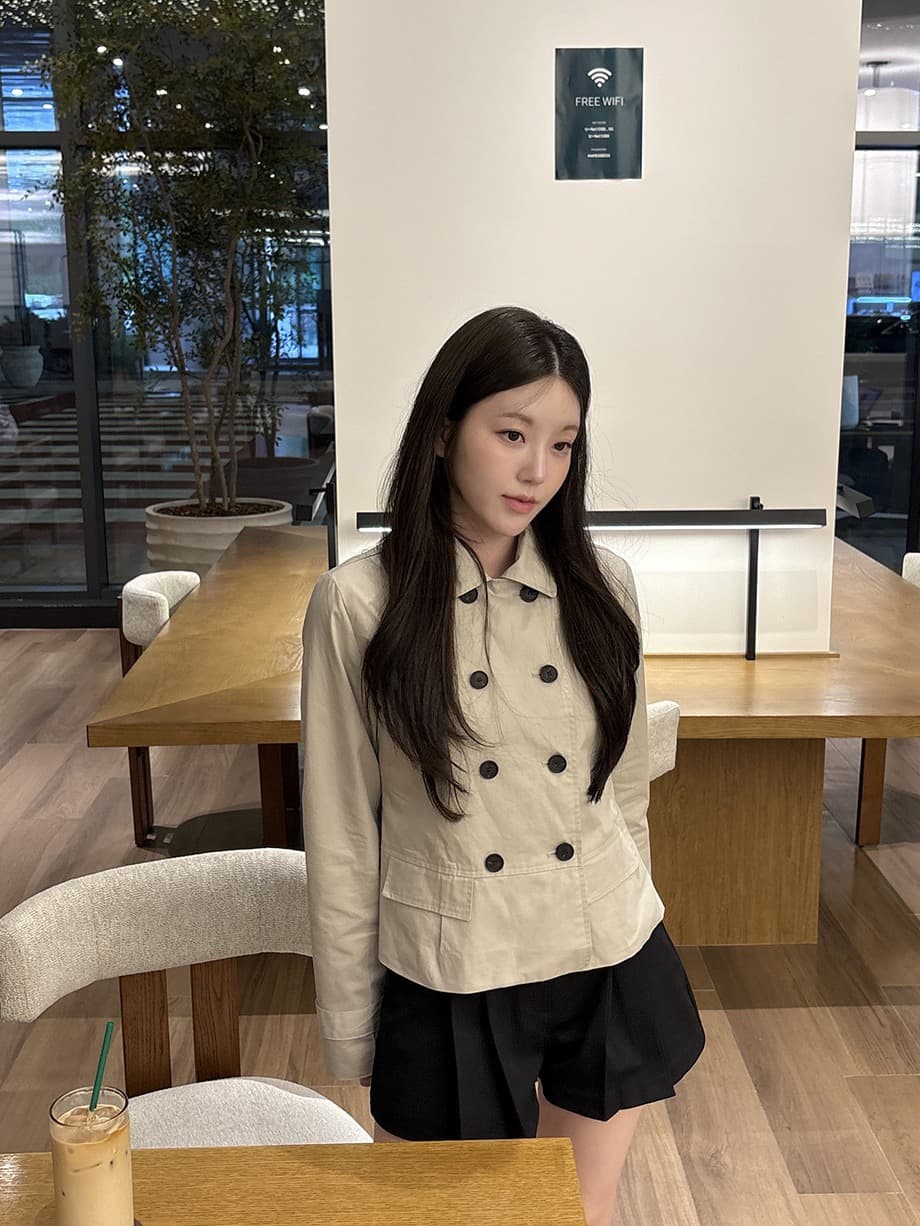 chic 한국 스타일 가을 레트로 폴로 칼라 이중 버튼 작은 대중 미니멀리즘 다용도 쇼트 스타일 재킷 재킷 상세 이미지 16