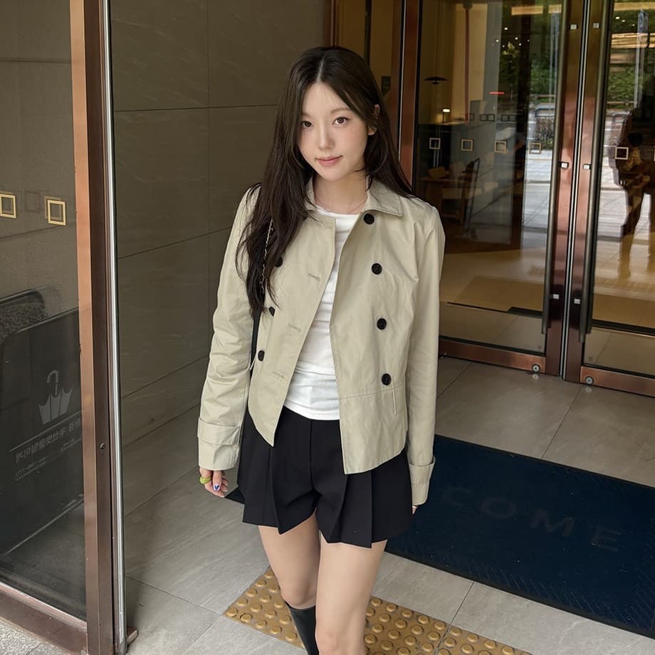 chic 한국 스타일 가을 레트로 폴로 칼라 이중 버튼 작은 대중 미니멀리즘 다용도 쇼트 스타일 재킷 재킷 상세 이미지 18