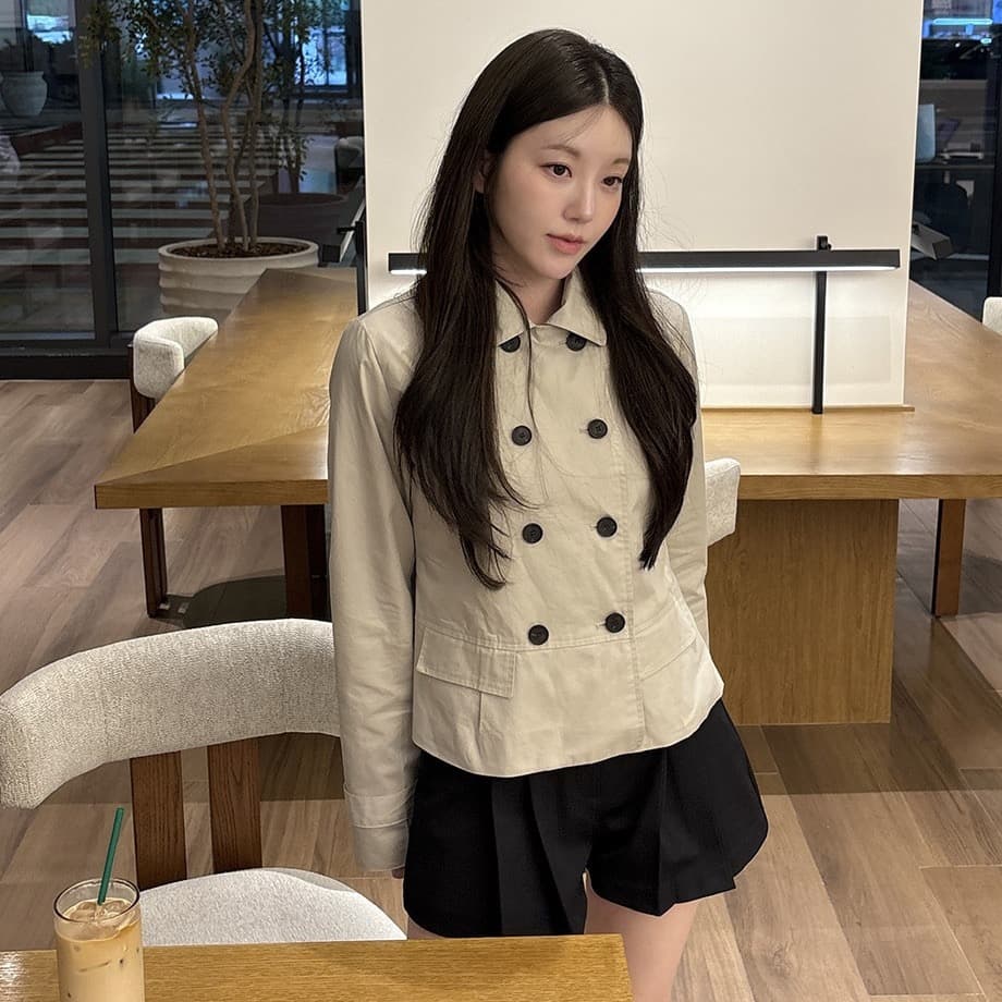 chic 한국 스타일 가을 레트로 폴로 칼라 이중 버튼 작은 대중 미니멀리즘 다용도 쇼트 스타일 재킷 재킷 상세 이미지 20