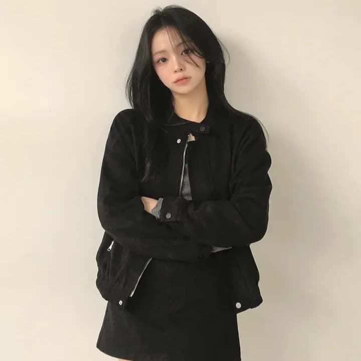 한국 스타일 디자인 센스 스탠드 칼라 플러시 표면 가죽 여성 코트 레트로 스웨이드 지퍼 오토바이 캐주얼 다용도 재킷 짧은 외투 이미지 2