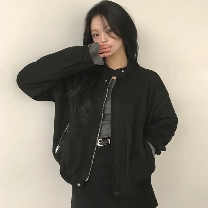 한국 스타일 디자인 센스 스탠드 칼라 플러시 표면 가죽 여성 코트 레트로 스웨이드 지퍼 오토바이 캐주얼 다용도 재킷 짧은 외투 이미지 3