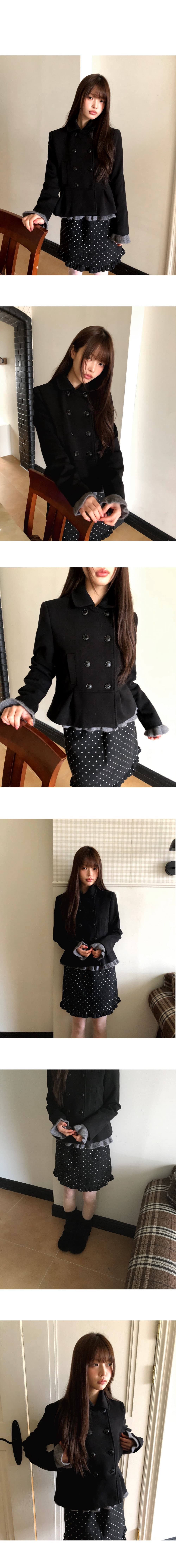 학원 스타일 이중 버튼 단색 다용도 모직 여성 코트 가을 겨울철 패치워크 플리츠 허리 수축 슬림해 보이는 모직 정장 상세 이미지 5
