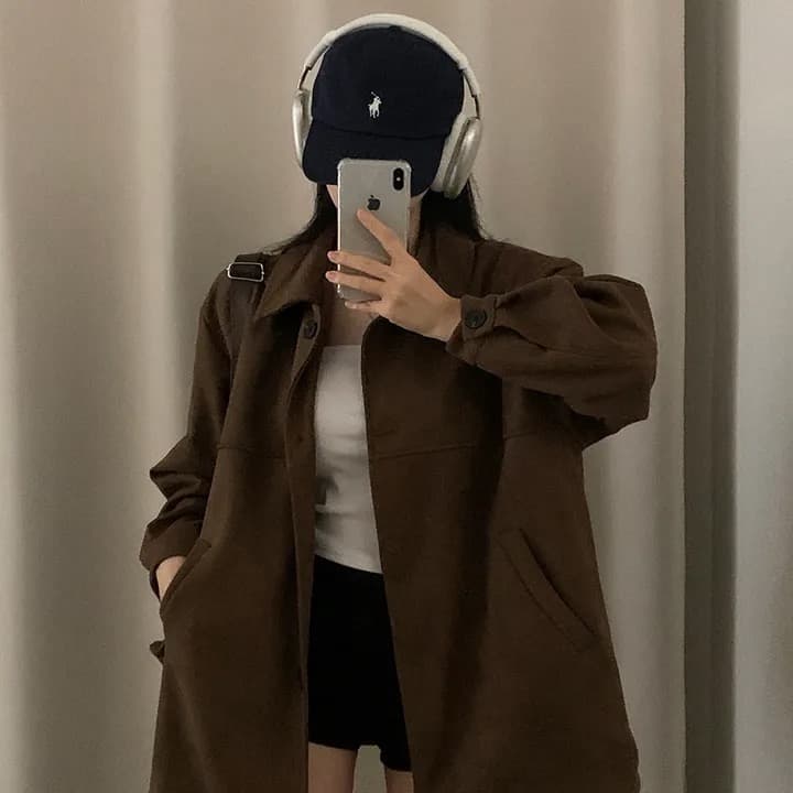재고 있음 chic 한국 스타일 루즈핏 스트레이트 사슴 캐시미어 루즈핏 바람막이 이미지 2