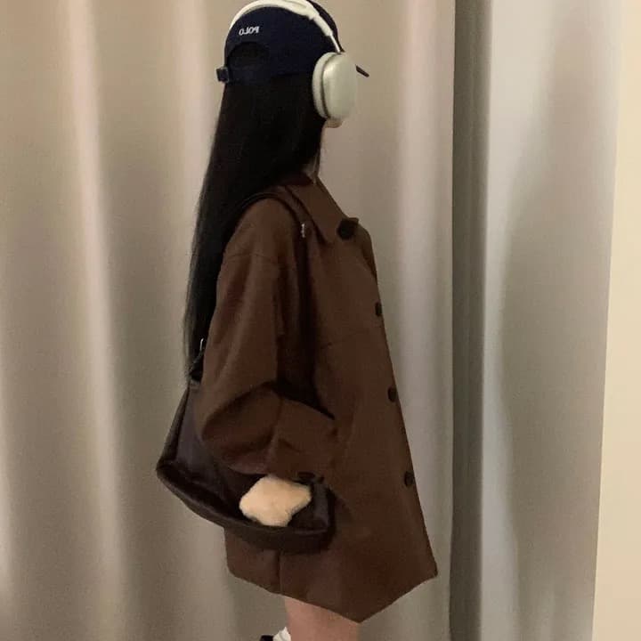 재고 있음 chic 한국 스타일 루즈핏 스트레이트 사슴 캐시미어 루즈핏 바람막이 이미지 3