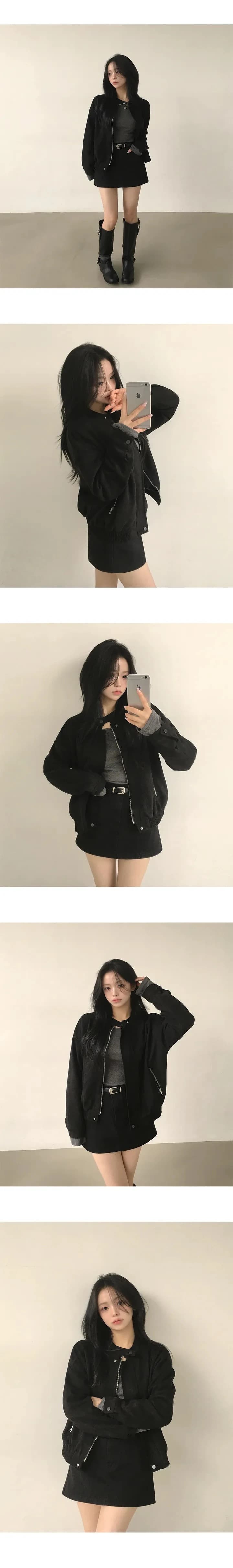 한국 스타일 디자인 센스 스탠드 칼라 플러시 표면 가죽 여성 코트 레트로 스웨이드 지퍼 오토바이 캐주얼 다용도 재킷 짧은 외투 상세 이미지 2